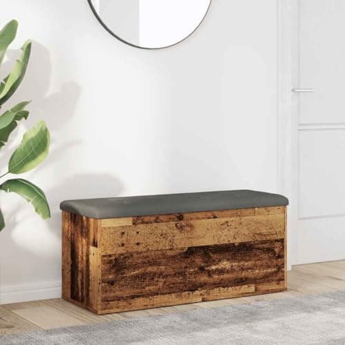 Image of SooIarix Bench with Storage Space, Reclaimed Wood Look, Wood Material, 102 x 42 x 45 cm with Padded Seat Cushion, Sturdy Hinges, Hallway Bench and Living Room Cabinet, Practical Storage Solution