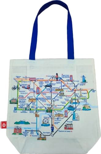 Image of GWCC Licensed London Underground Tote Bag – Tube Map & London Icons Print, Mind the Gap Roundel Back, Travel & Gift Bag