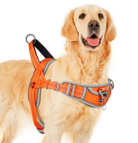 Image of ADVENTUREMORE No Pull Dog Harness for Large Dogs, Sport Dog Halter Harness Reflective Breathable Dog Vest Escape Proof Dog Harness with Easy Control Front Clip Handle for Training Walking L Orange
