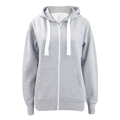 Image of Parsa Fashions Ladies Plain Zip Up Hoodie Womens Fleece Hooded Top Long Sleeves Front Pockets Soft Stretchable Comfortable (Silver Grey/5XL UK-22)