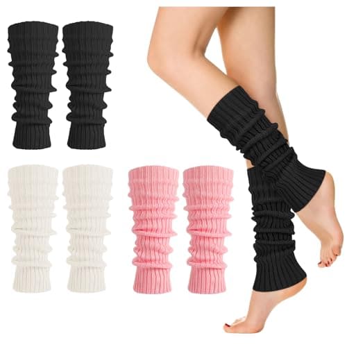 Image of Zuimei 3 Pairs Leg Warmers for Women,Knitted Leg Warmers Ladies Winter Long Boot Cuffs 80s Warm Knee Warmer for Women Girls Yoga Ballet Dance