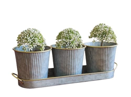 Image of Dipamkar Set of 3 Galvanized Windowsill Herb Pots Metal Herb Planters Wth Saucer for Kitchen Window Indoor and Outdoor Use