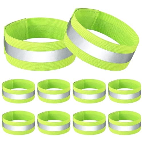 Image of HJZHII 10pcs Reflective Running Armbands, High Visibility Reflective Armbands Adjustable & Bike Ankle Bands for Cycling Walking Jogging Motorcycling & Night Sports Fluorescent Green