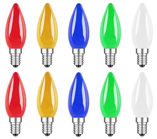 Image of ZFQ E14 Coloured LED Light Bulbs 1W, SES Small Screw Light Bulbs, Red, Yellow, Green, Blue, Warm White, Decoration for Fairy Lights, Christmas, Halloween, Parties, Gatherings, Bars, Pack of 10