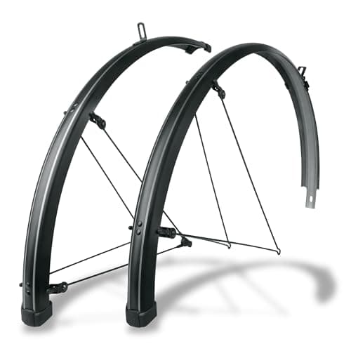 Image of SKS GERMANY BLUEMELS Stripes 28 Inch 45 Set Mudguard Set, Wheel Guard (Pinstripe-Look, Sandwich Construction, Heavy Duty and Rigid, ASR Safety System, V-Braces for Easy Installation), Black