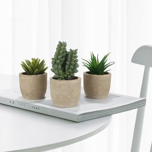 Image of Mr.Bom Set of 3 Mini Artificial Succulents Plants Potted Decorative Fake Succulent Plant in Pots Artificial Plants Indoor for Bedroom Office Desk Kitchen Decor Gift Set