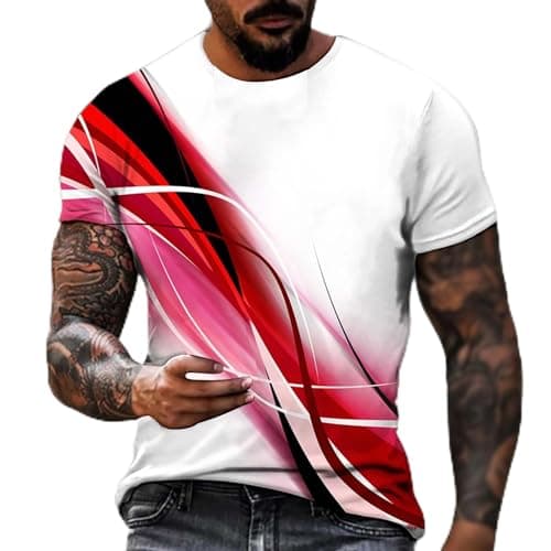 Image of T Shirts for Men UK Casual Short Sleeve Crewneck Printed Stylish Basic Classic Summer Shirt Breathable Lightweight Loose Fit Sport Running Tshirt Work Out Comfy Daily T-Shirt Tees Red