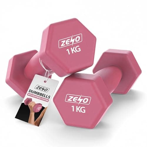 Image of ZENO Dumbbells Set Of 2 | Dumbbells for Women | Hexagon Neoprene Weights | Hand Weights for Women | Anti-Slip & Sweat Resistant Dumbells (2 X 1KG Pink)
