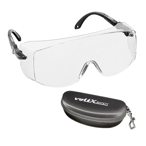 Image of voltX 'OVERSPECS' Large Size, Industrial Safety Over Glasses with case - UKCA & CE EN166f certified (Clear Lens) - individually adjustable temples - antifog, scratch resistant, UV400 protection