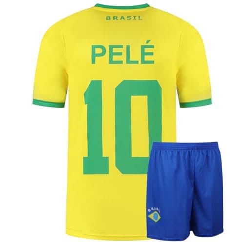 Image of Brazil Football Jersey Set Home Pele - Children and Adults - Boys - Men - Football Jersey - Football Gifts - Sports T-Shirt - Sportswear, yellow, 164