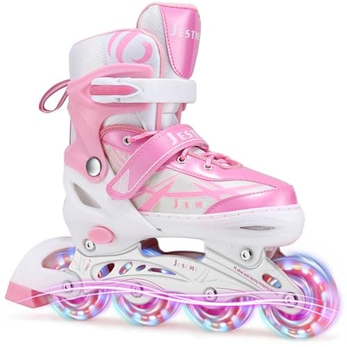 Image of Kids Inline Skates Girls, Adjustable Roller Skates Blades with Light Up Wheels for Beginners Girls (Pink, Medium (UK 1-4))