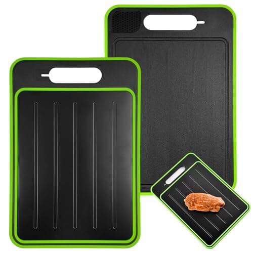 Image of 21x 31.1cm Melt Defrosting Board, Double Sided Defrosting Tray, Rapid Thawing Multifunctional Board, Fast Thaw Plate, Cutting Board with Knife Sharpener Spice Grater for Home Kitchen