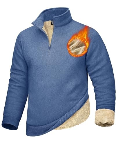 Image of MAGCOMSEN Men's Quarter Zip Jumpers Fleece Lined Sweatshirt Long Sleeve Thick Pullover Stand Up Collar Top GreyBlue-2XL