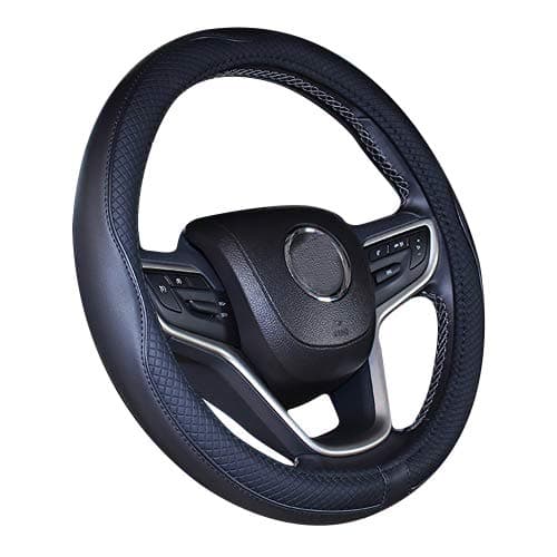 Image of 2019 New Microfiber Leather Car Extra Large 17 18 19 Inches Steering wheel Cover for Big Trucks (Black, 17'')