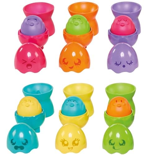 Image of Toomies Hide and Squeak Egg Stackers Baby Toy - Stacking Egg Cups with 3 Squeak and 3 Rattle Eggs - Shape Sorter Toddler Toys - Engaging Baby Sensory Toys - Baby Toys 6 Months Plus to 36 Months