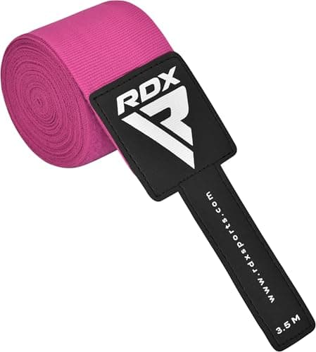 Image of RDX IBA Boxing Hand Wraps, Black, 30cm Length, Moisture Resistant with Hook and Loop Closure, for MMA and Muay Thai Training, Medium Size (pink, 4.5m)