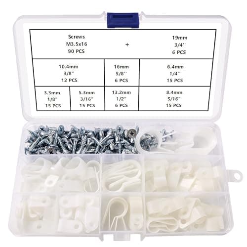 Image of VooGenzek 90 PCS 8 Sizes R/U-Type Cable Clip Wire Clamp Kit, Nylon Screw Mounting Cord Fastener Clips with 90 PCS Screws, for Wire Management (White)