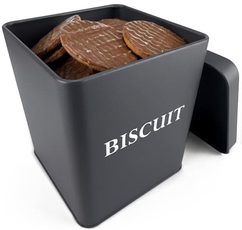 Image of andrew james Vintage Metal Biscuit Tin – Large Airtight Cookie & Biscuit Storage Jar – Snug Fit Lid to Keep Contents Fresh – Stylish Retro Biscuit Barrel – Ideal for Kitchen Worktop – 3 Colours