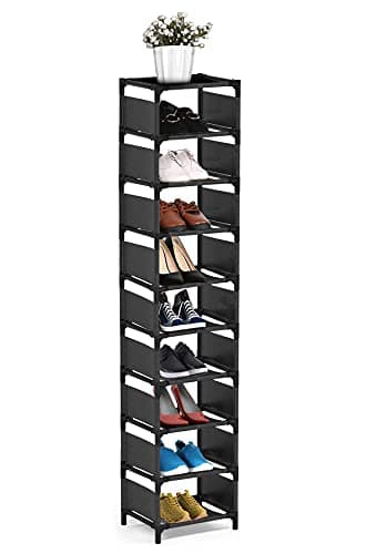 Image of isightguard Narrow Shoe Rack, 10 Tier for Closet Entryway Tall Slim Vertical Shoe Rack for Small Spaces Shinky Shoe Organizer Space Saving Corner Shelf Shoe Tower