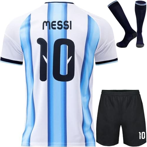 Image of RAWDEM No Leo #10 Home Football Soccer Jersey/Shorts Socks Fan Gift Set Youth Sizes (Blue/White, 28)