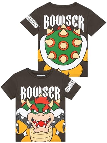 Image of Super Mario T Shirt, Bowser Boys Tshirt, Gamer Short Sleeve Kids T Shirt, Cotton Summer Top, Grey 5-6 Years