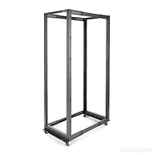 Image of StarTech.com 4-Post 42U Mobile Open Frame Server Rack, 19in Network Rack with Wheels, Rolling Rack for Computer/AV/Data/IT Equipment - Casters, Leveling Feet or Floor Mounting (4POSTRACK42)