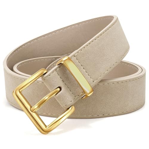 Image of WERFORU Women Suede Belt for Jeans Dresses Fashion Elegant Ladies Suede Leather Belt with Gold Buckle