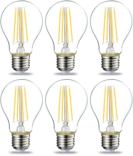 Image of Amazon Basics LED E27 Edison Screw Bulb, 7W (Equivalent to 60W), Clear Filament, Warm White, Non Dimmable - Pack of 6