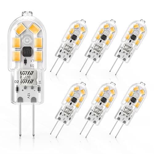 Image of Cxyemt 2W G4 LED Bulbs Warm White 3000K, Replacement 20W Halogen Bulb, Non Flicker AC/DC 12V Energy Saving G4 LED Capsule Light Bulbs, Non-Dimmable, 6 Pack