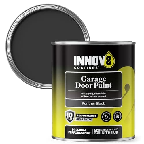 Image of INNOV8 COATINGS GARAGE DOOR PAINT - 750 ml - DIY - NO PRIMER OR TOP COAT - SATIN - FAST DRY - EXTERIOR DOOR PAINT - Metal & uPVC - Panther BLACK - Industrial Roller Shutters