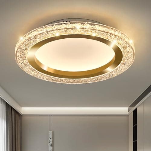 Image of EOPSPYI 28W Gold LED Flush Mount Ceiling Light 11.81" Modern Round Ceiling Light Fixture 3000K-6000K Super Bright Circle Ceiling Chandelier for Bedroom Kitchen Hallway Bathroom