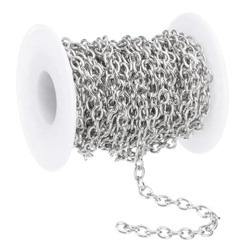 Image of PATIKIL 16.4Ft 304 Stainless Steel Cable Link Chains, 5mm Width Flat Metal Links Chains Jewelry Roll Spool Bulk Chain for Jewelry Making DIY Craft, Silver Tone