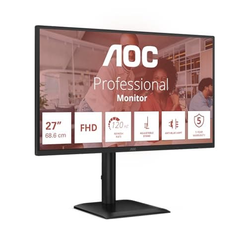 Image of AOC 27E4U 24 Inch FHD Monitor, 120Hz, IPS, 1ms MPRT, Adaptive Sync, HDR Mode, Height Adjustment (1920x1080,HDMI 1x 1.4,DP 1x 1.2, USB Hub) Black