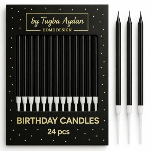 Image of by Tugba Aydan - 24 Count Long Thin Black Birthday Candles, Metallic Cake Candle for Birthday, Party Candles