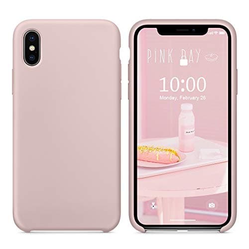 Image of SURPHY Case for iPhone XS, iPhone X, Liquid Silicone Case with Soft Microfibre Cushion Lining Protective Bumper Anti-Shock Case for iPhone XS/X 5.8 Inches, Pink Sand