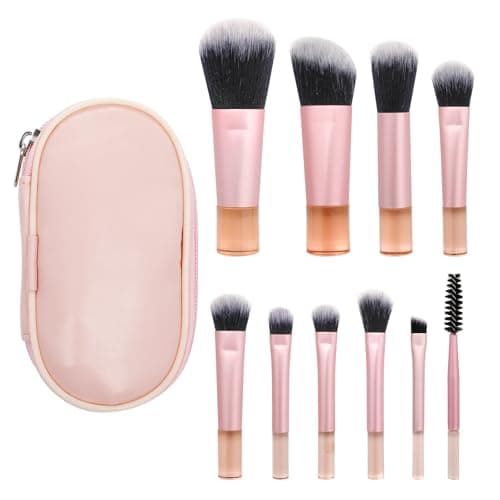 Image of 10 Pcs Mini Travel Makeup Brush Set, Portable Travel Size Makeup Brushes Kit for Foundation, Eyeshadow, Blush, Contour & Concealer