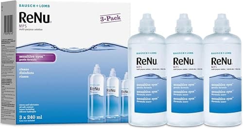 Image of ReNu Multi-Purpose Contact Lens Solution 3 x 240 ml - Soft Contact Lenses for Comfortable Wear - Gentle on Sensitive Eyes - Clean, Disinfect, Rinse, Lubricate and Store your Lenses, Lens Case Included