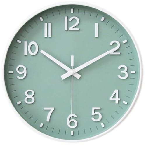 Image of HZDHCLH Wall Clock 10 Inch Silent Non Ticking Quartz Modern Decorative Clock for Office Classroom Home Living Room Bedroom(Green white)