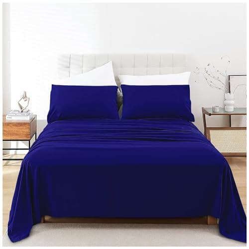 Image of Premium Flat Superking Sheet Royal Blue Hotel Bedding Polycotton Flats Sheets Plain Dyed Fabric Bedsheet