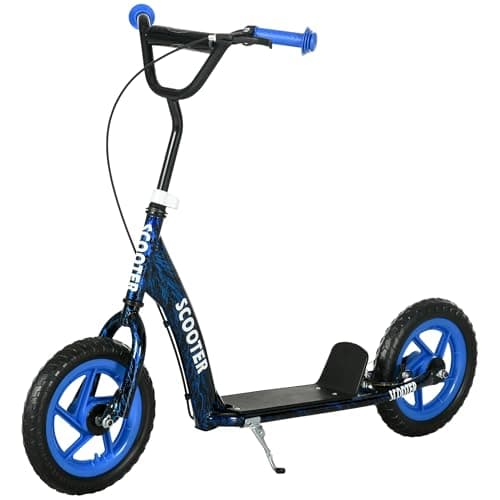 Image of AIYAPLAY Kids Scooter, Big Wheel Kick Scooter with Adjustable Height Handlebar, Non-slip Footplate, Rear Brake, Kickstand, for Kids 6-12 Years Old, Blue