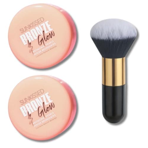 Image of Sunkissed Bronze & Glow Makeup - Includes 2 x 45g Tubs of Sunkissed Bronze & Glow Bronzing Pearls and 1 Soft Bronzing Brush - Bronzer - Vegan-Friendly Makeup Bundle by Kevagh