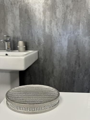 Image of Showerdrape Sparkle Silver Set of 5 Pieces Bathroom Accessory Set Soap Dispenser Toothbrush Tumbler Toilet Brush & Holder Resin (Soap Dish)