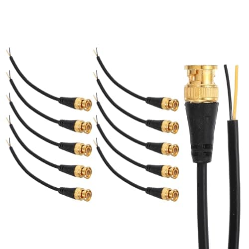 Image of sourcing map BNC Pigtail Cable Bare Wire, 10Pcs 0.2M Gold-Plated BNC Male Open End Coaxial Connector Extension for DVR CCTV Camera Security System Monitor Video Connection, Black