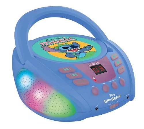 Image of Lexibook - Disney Stitch - Bluetooth CD player for kids – Portable, Multicoloured light effects, Microphone jack, Aux-in jack, AC or battery-operated, Girls, Boys, Blue, RCD109DLXB