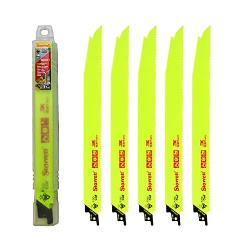 Image of Starrett Bi-Metal Reciprocating Saw Blade - 5 Pieces BTR12610-5 King-Cut 300 mm/12" Inch 6-10TPI Unified Shank Heavy Duty Cutting - Compatible with Bosch Dewalt Makita & Many Others