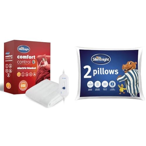 Image of Silentnight Comfort Control Electric Blanket - Heated Underblanket with 3 Heat Settings, Fast Heat Up, Machine Washable - Single 135x72cm & Pillow, White, Pack of 2