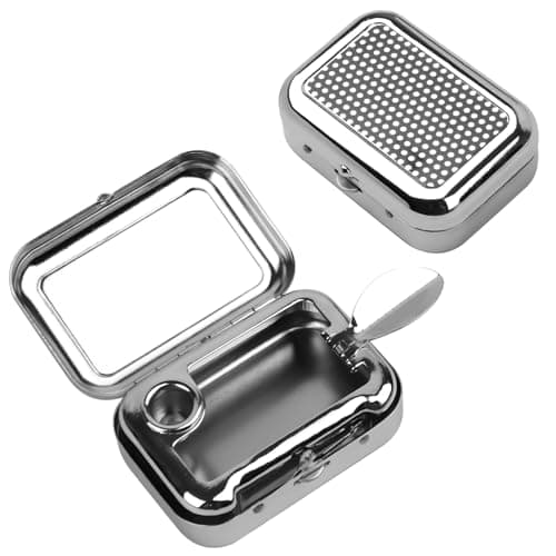 Image of Portable Ashtray, 2Pcs Pocket Ashtray with Lid, Stainless Steel Portable Ashtrays for Cigarettes, Odour-Proof Portable Cigarette Butt Box for Outdoors Travel Camping Car Bar