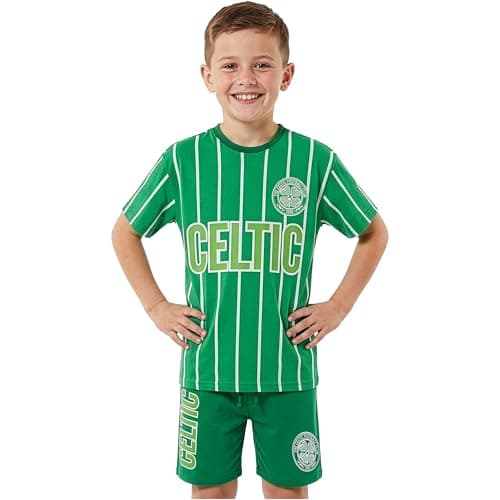 Image of Get Trend Celtic FC Boys Pyjama Set 7-14 Yrs, Short Cotton Pj Bottoms & Soft Comfy T-Shirt, Football Loungewear Boys Gifts (Celtic, Green, 9-10 Years)