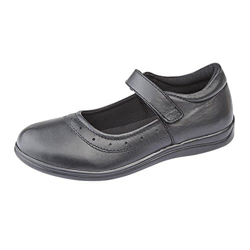 Image of Roamers Children's Leather School Shoes - Touch Fastening, Black, 1 UK