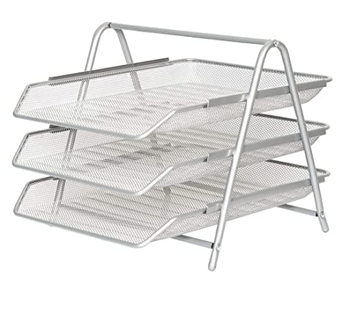 Image of Unibos | Mesh Desk Organiser | Letter Tray Organizer Office Desktop | Document Paper File Storage Mesh Filling Collection for Home &Office Use | A4 File Storage Mesh Filling | 3 Tier (SILVER)